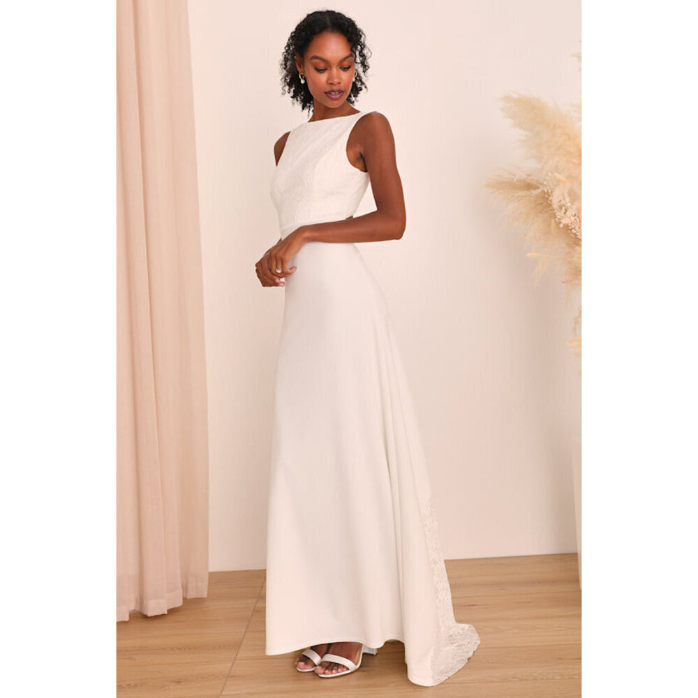 Lulus Radiant Forever White Lace Boat Neck Maxi Dress - Size XL